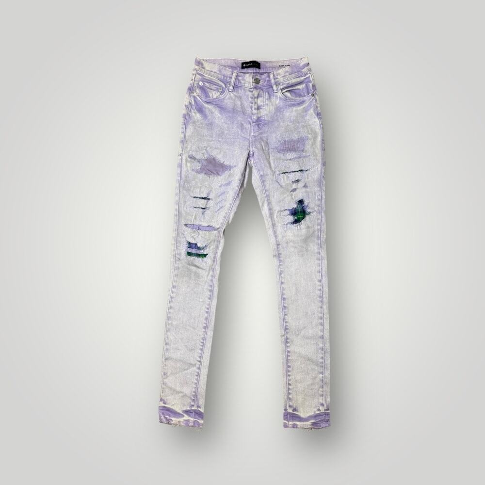 Men's Skinny Jeans in Distressed Purple